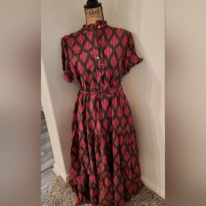 J Marie Elegant Pink and Dark Green Midi Dress